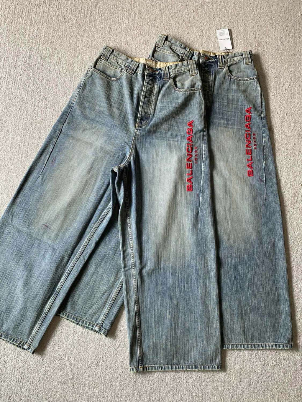 Balenciaga Men's and Women's Spring and Autumn Embroidered Letter Printed Solid Color Jeans Pants #76555