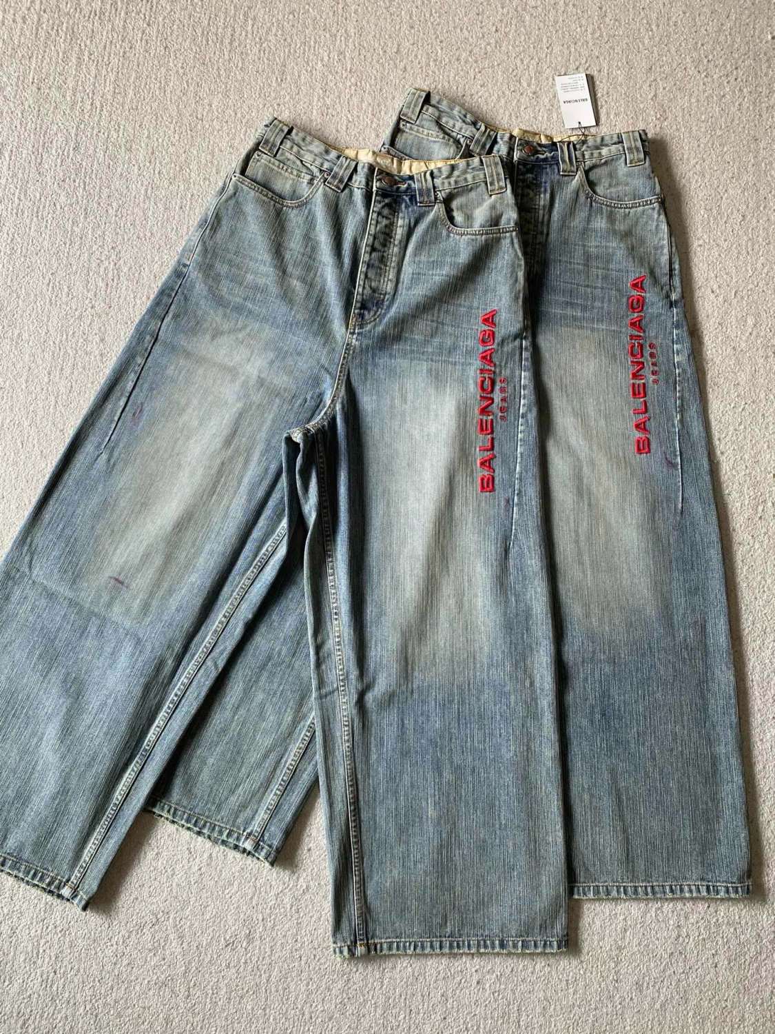 Balenciaga Men's and Women's Spring and Autumn Embroidered Letter Printed Solid Color Jeans Pants #76555
