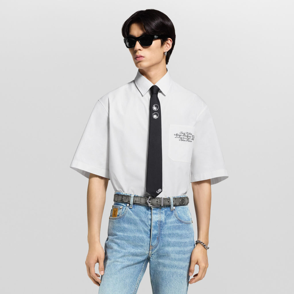 Louis Vuitton Men's Summer Casual Collared Single Breasted Letter Embroidered Short Sleeved Shirt #78427