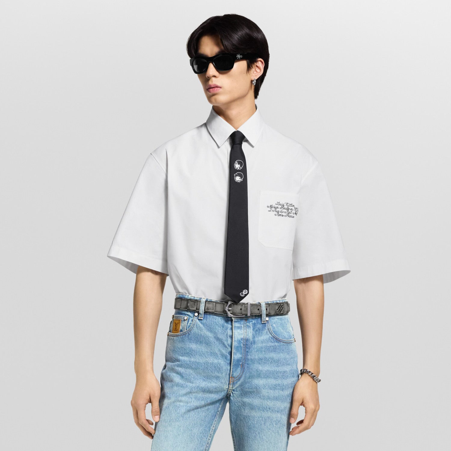 Louis Vuitton Men's Summer Casual Collared Single Breasted Letter Embroidered Short Sleeved Shirt #78427