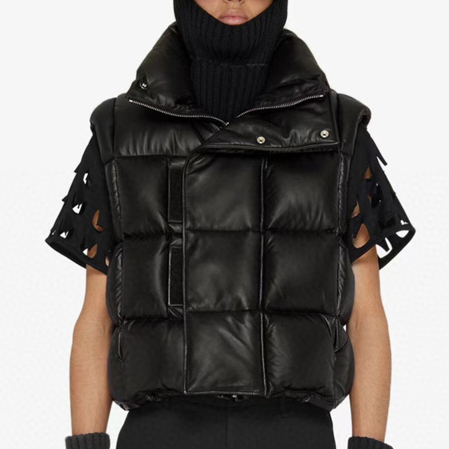 Givenchy Men's Winter Black Short Sleeveless Loose Leather Down Vest Jacket Ngvp #6946