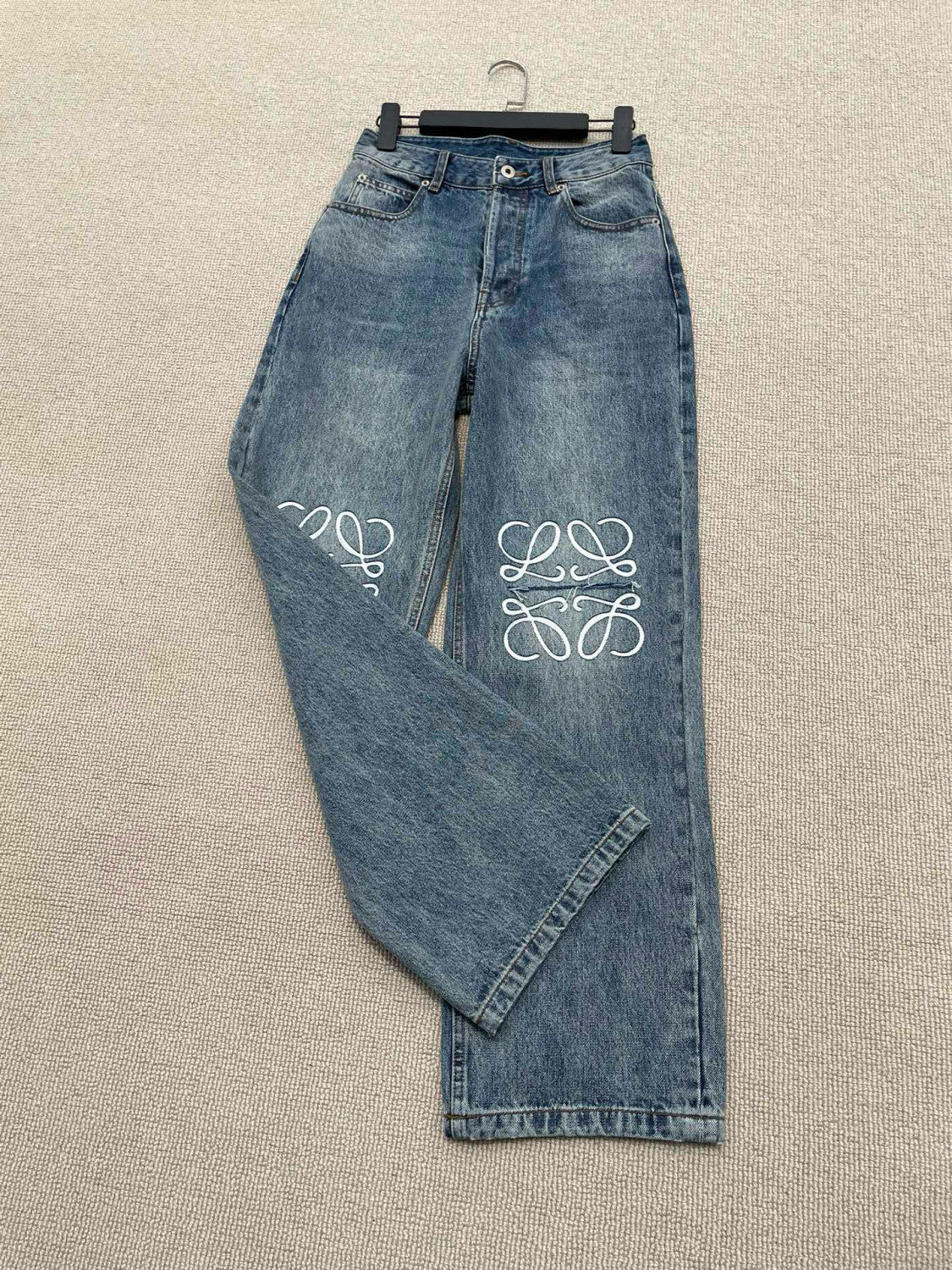 Loewe Men's Four Seasons Anagram Baggy Jeans Cotton Washed Hollow Slash Logo Trousers Pants #76834