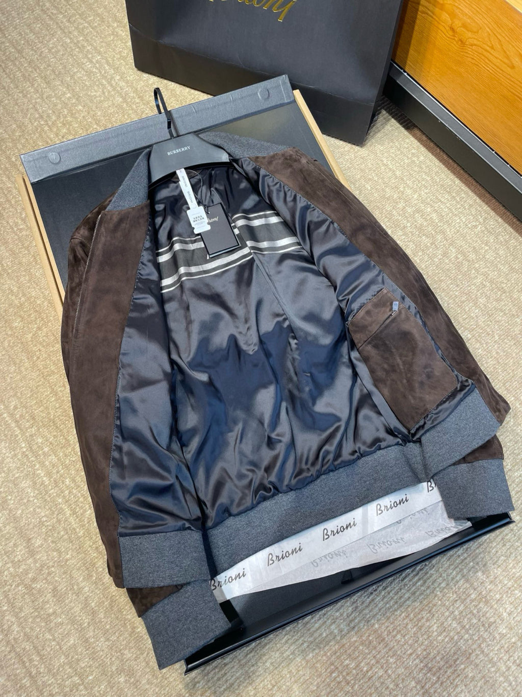 Brioni Men's Fall/Winter Fashion Casual Crew Neck Zipper Color Blocked Suede Jacket #79134