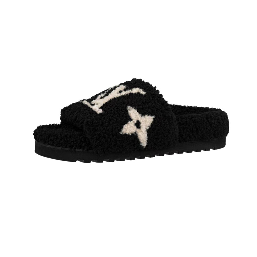 Louis Vuitton Women's Fall/Winter Fashion Casual Round Toe Open Toe Flat Thong Wool Slippers Shoes #78811