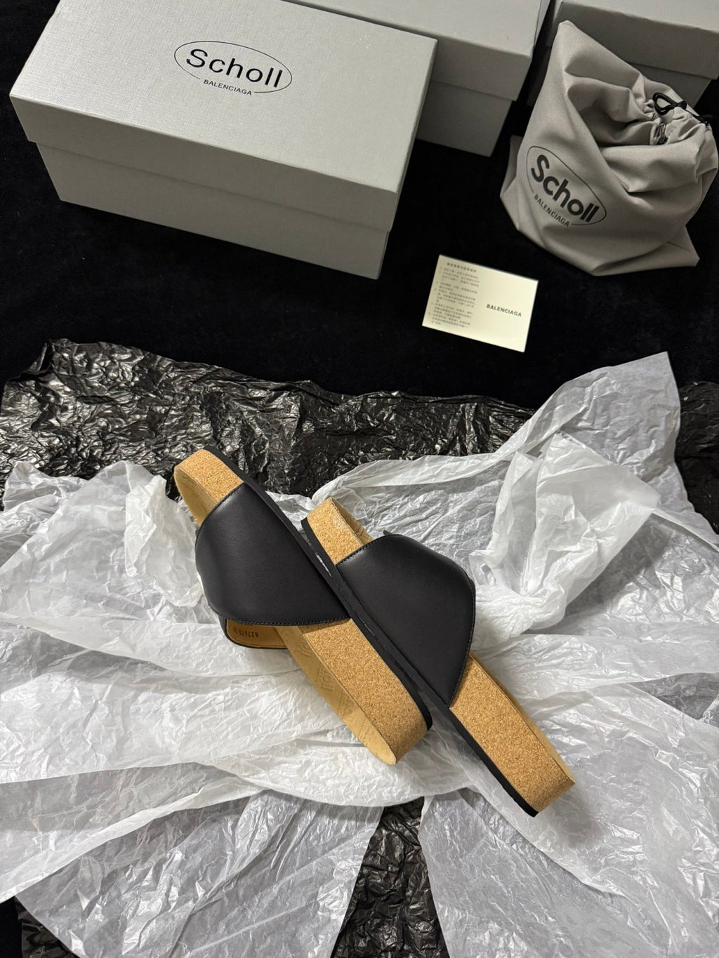 Balenciaga Scholl Men's and Women's Summer Black Cowhide Leather Flat Sandals Slippers Shoes #77655