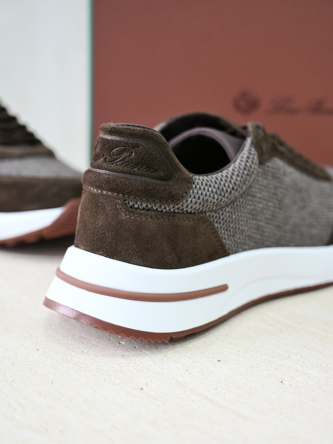 Loro Piana Week End Walk Wool Thick Sole Lace Low Top Lifestyle Shoes Men's Brown Green #332220