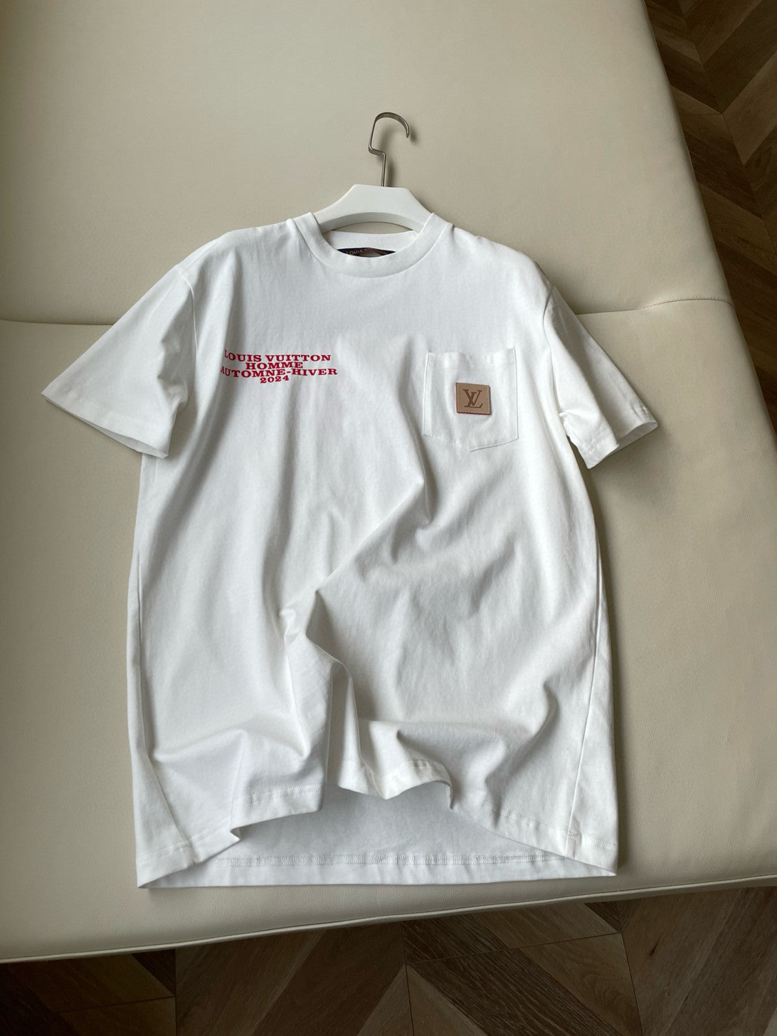 Louis Vuitton Men's Summer Letter Printed Patch Pocket Round Neck Cotton Short Sleeve T-Shirt #98991