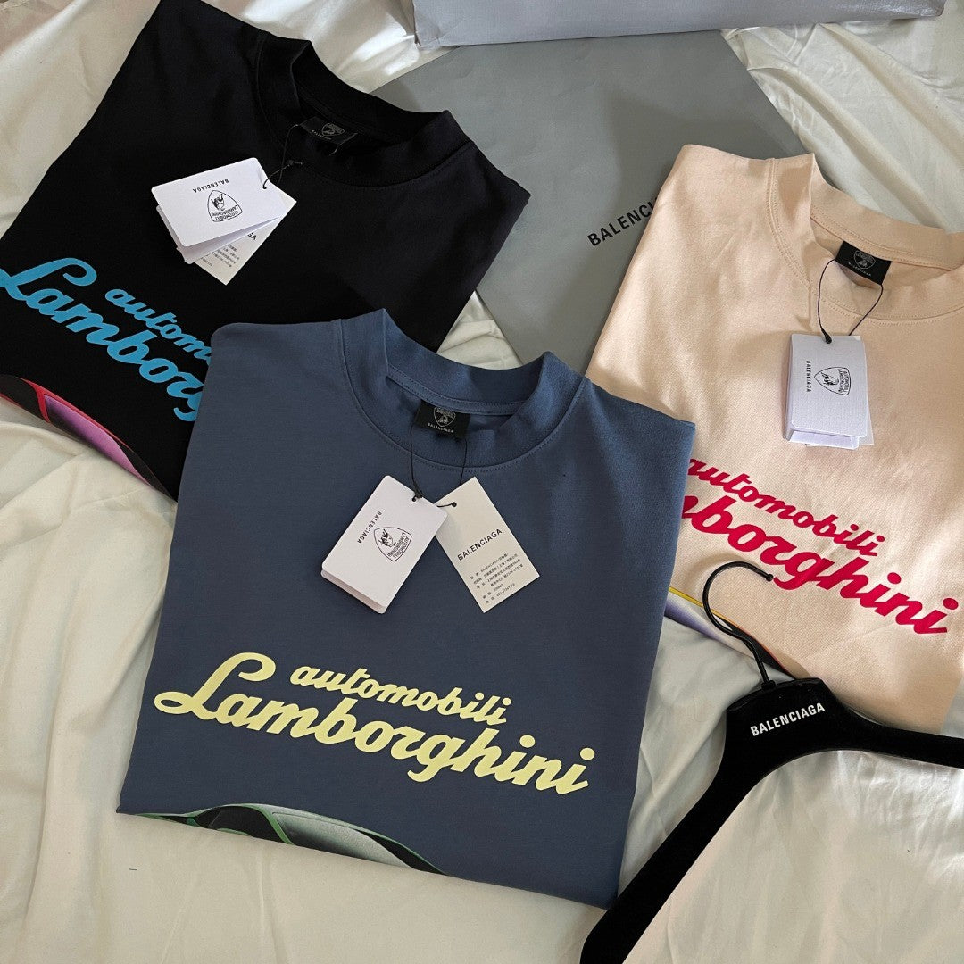 Balenciaga x Lamborghini Men's And Women's Summer Car Printing Round Neck Cotton Short Sleeve T-Shirt #71838