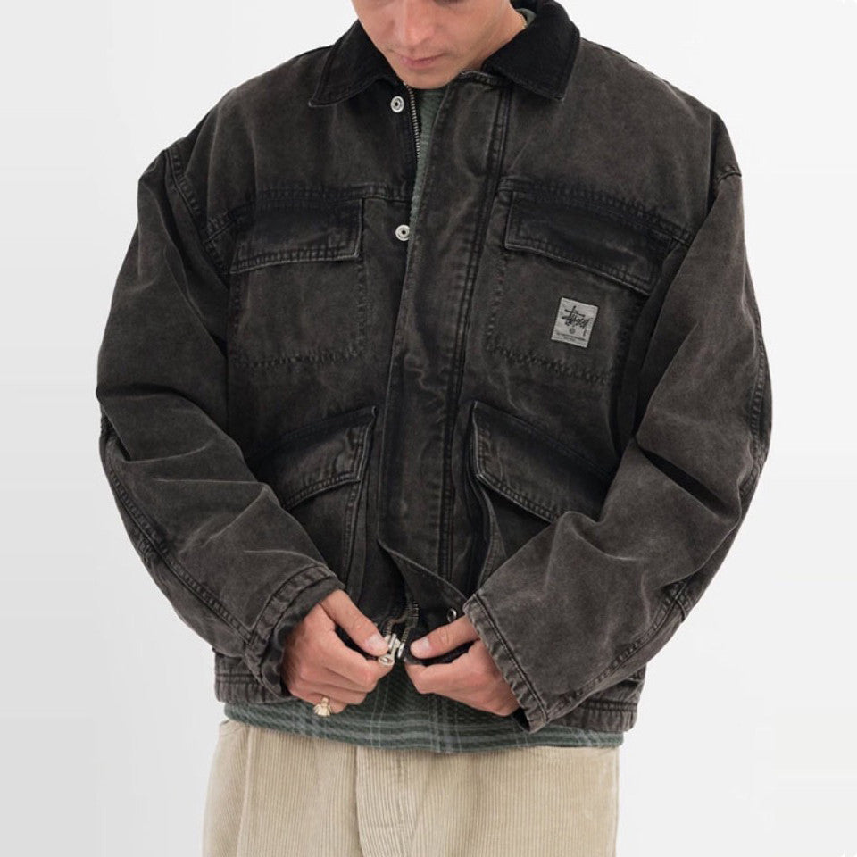 Stussy Men's Autumn and Winter Solid Color Pocket Zipper Warm Workwear Long Sleeve Jacket #73616