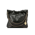 Chanel Men's And Women's Black Logo Drawstring Closure Chain Shoulder Strap Glossy Calfskin Shoulder Crossbody Bag Bags #77116