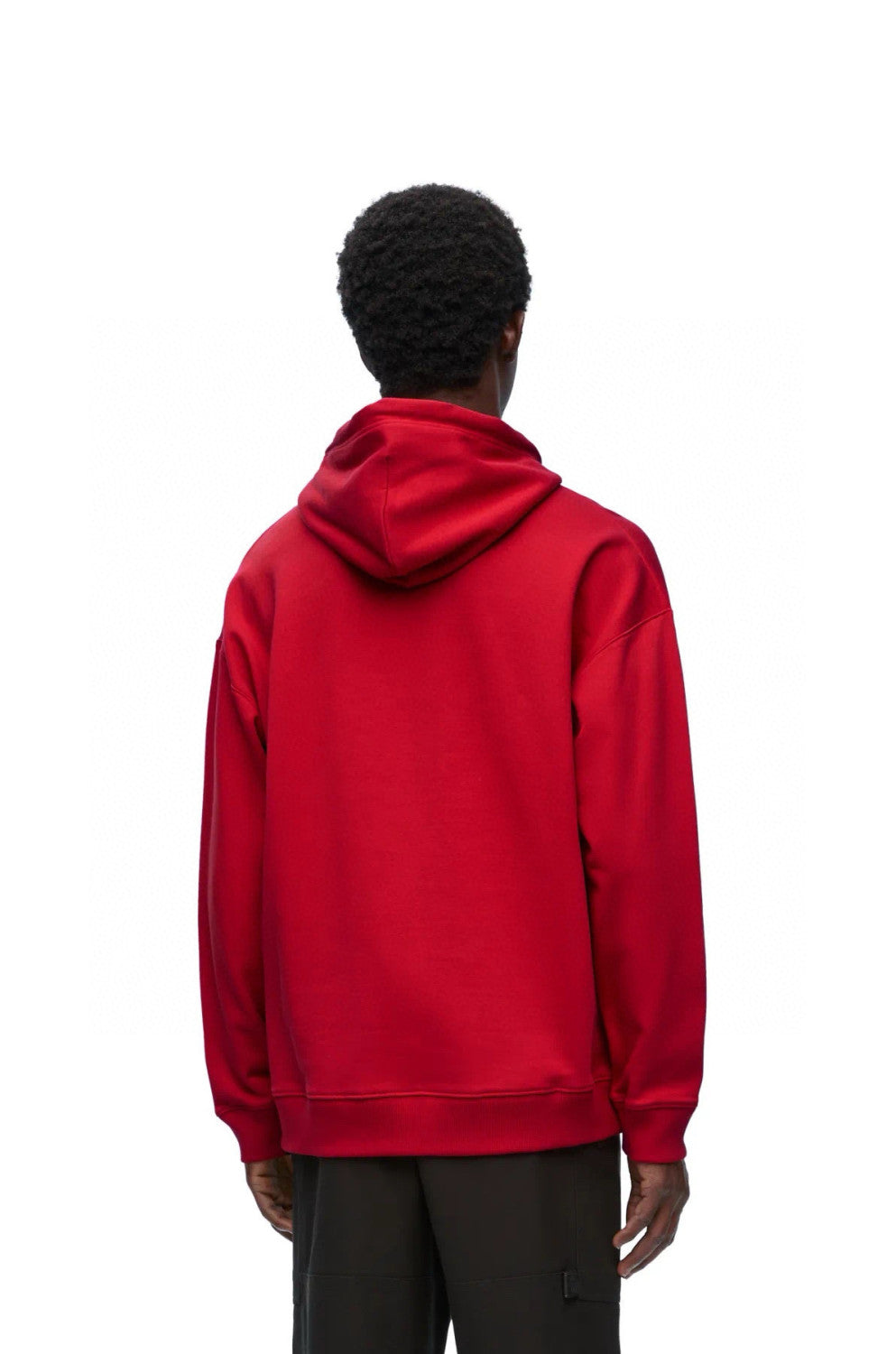 Loewe Men's Spring and Fall Red Logo Leather Label Drawstring Hooded Sweatshirt Pullover #98218