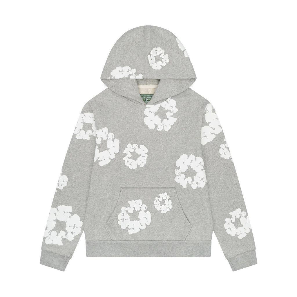 Denim Tears Men's And Women's Spring/fall Fashion Trend Solid Color Hooded Pullover Loose Fit Cotton Hoodie With Floral Print European American Style High Street Hip Hop Streetwear Sweatshirt #79535
