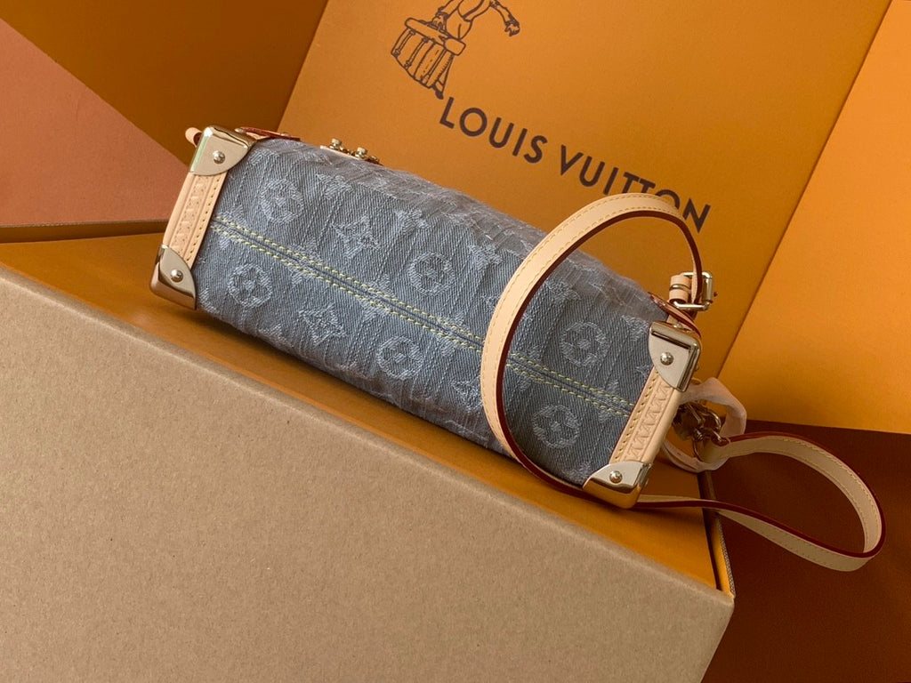 Louis Vuitton Side Trunk Women's Letter Print Metal Buckle Cotton Crossbody Bag Shoulder Bags Handbag #77847