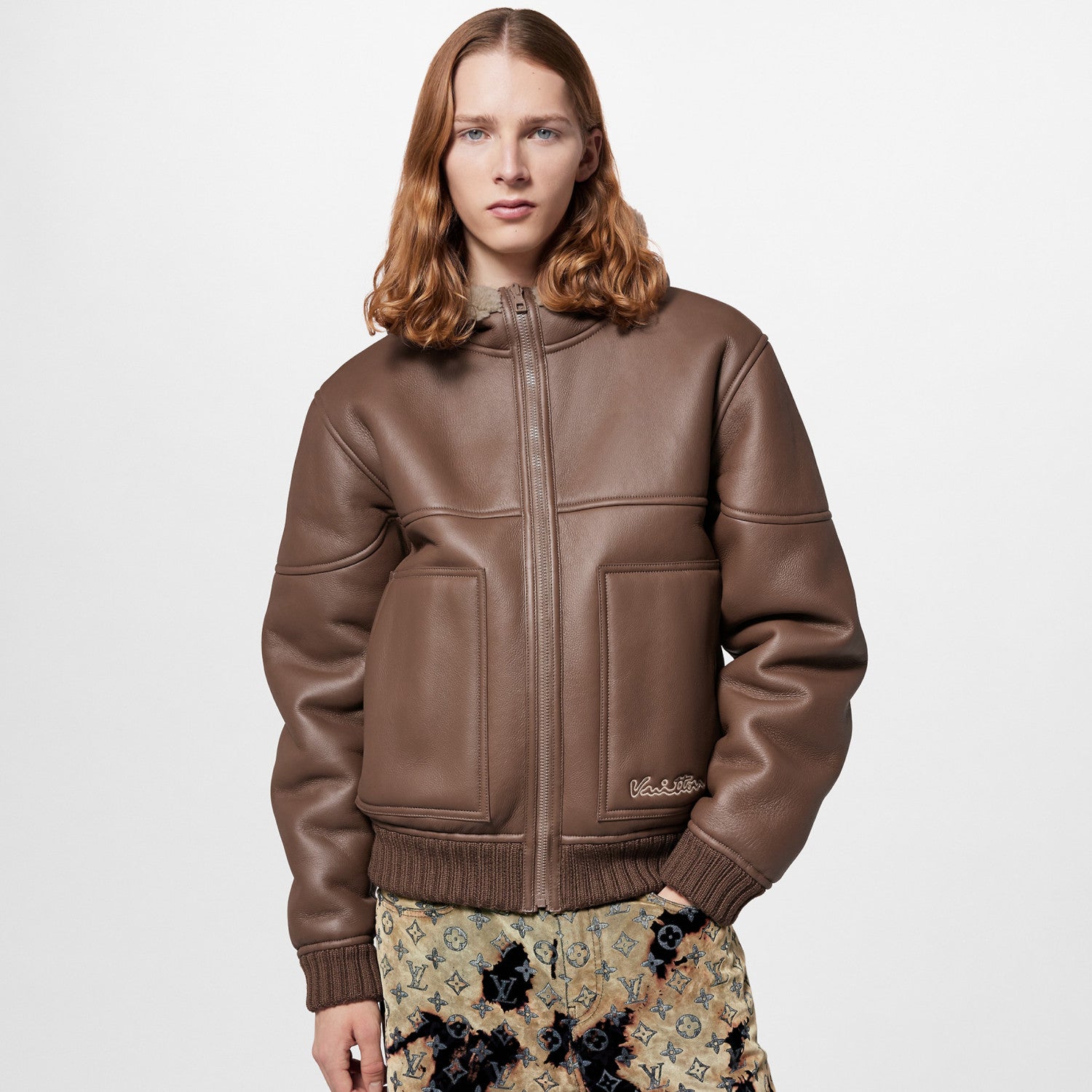 Louis Vuitton Men's Winter Leather Reversible Shearling Hooded Blouson Jacket #97136