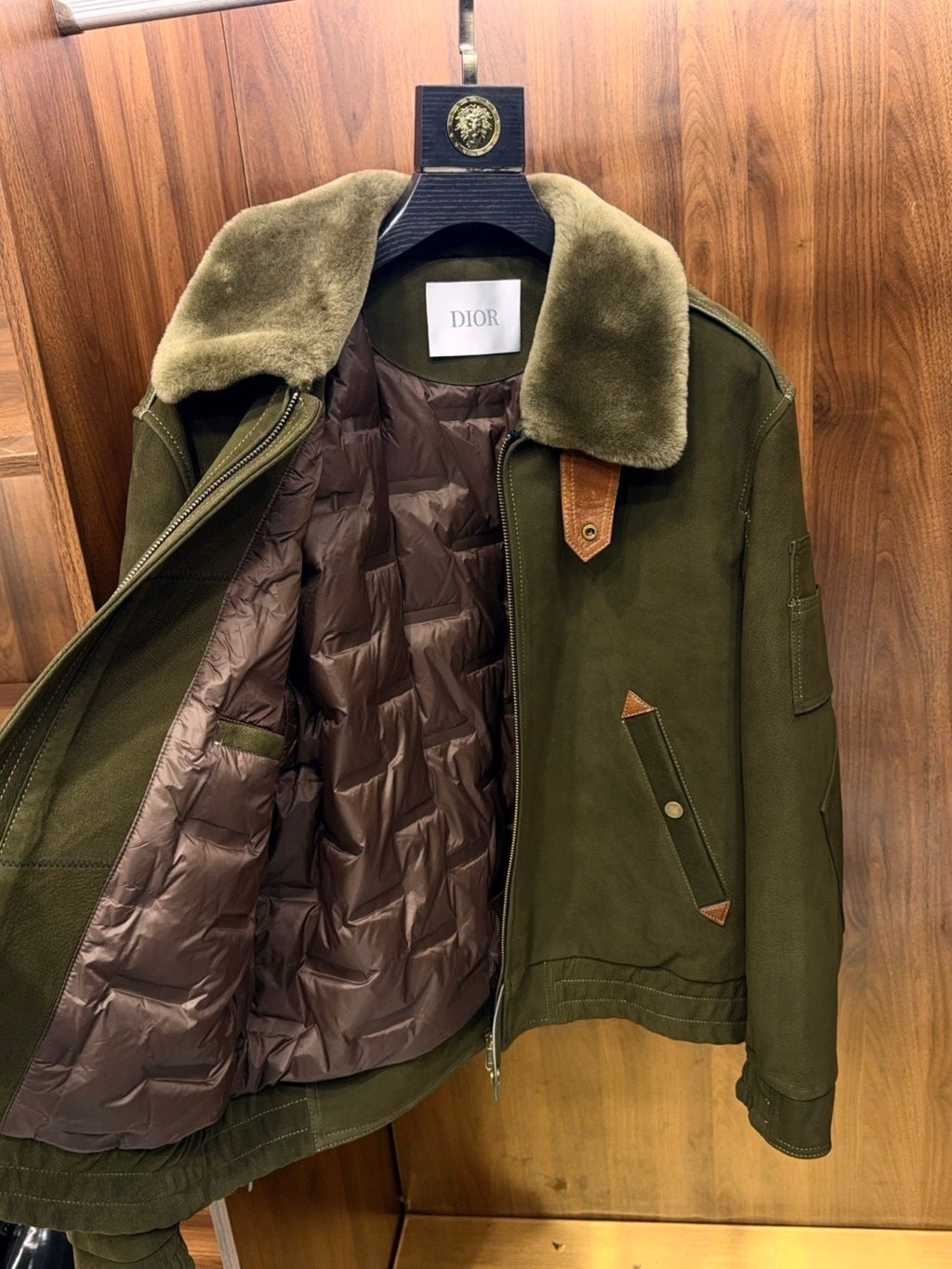 Dior Men's Winter Fashion Classic Lapel Zipper Shearling Jacket with White Duck Down Lining Long Sleeve Coat Jacket #78825