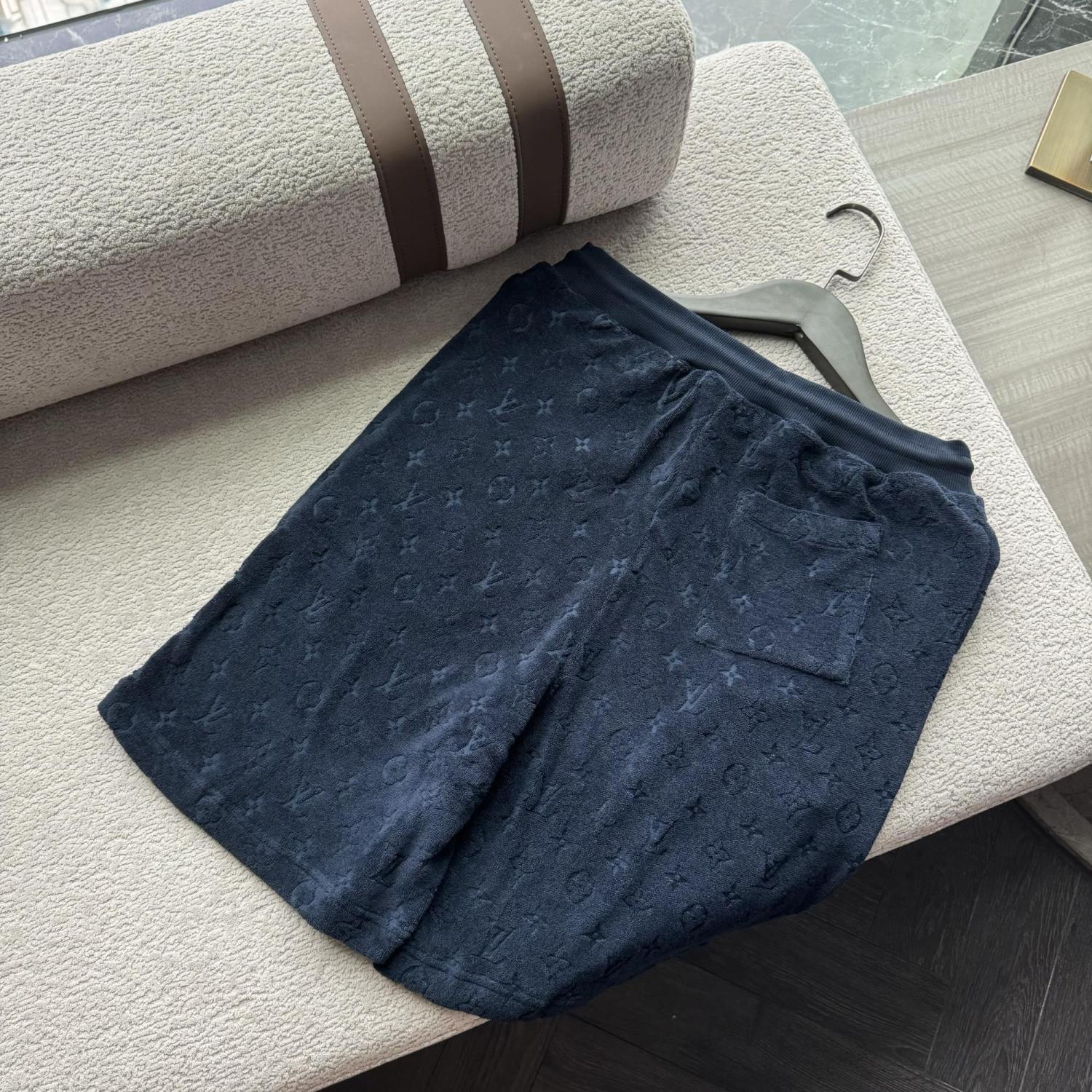 Louis Vuitton Men's Summer Solid Color Letter Print Cotton Terry Cloth Drawstring Shorts #77875