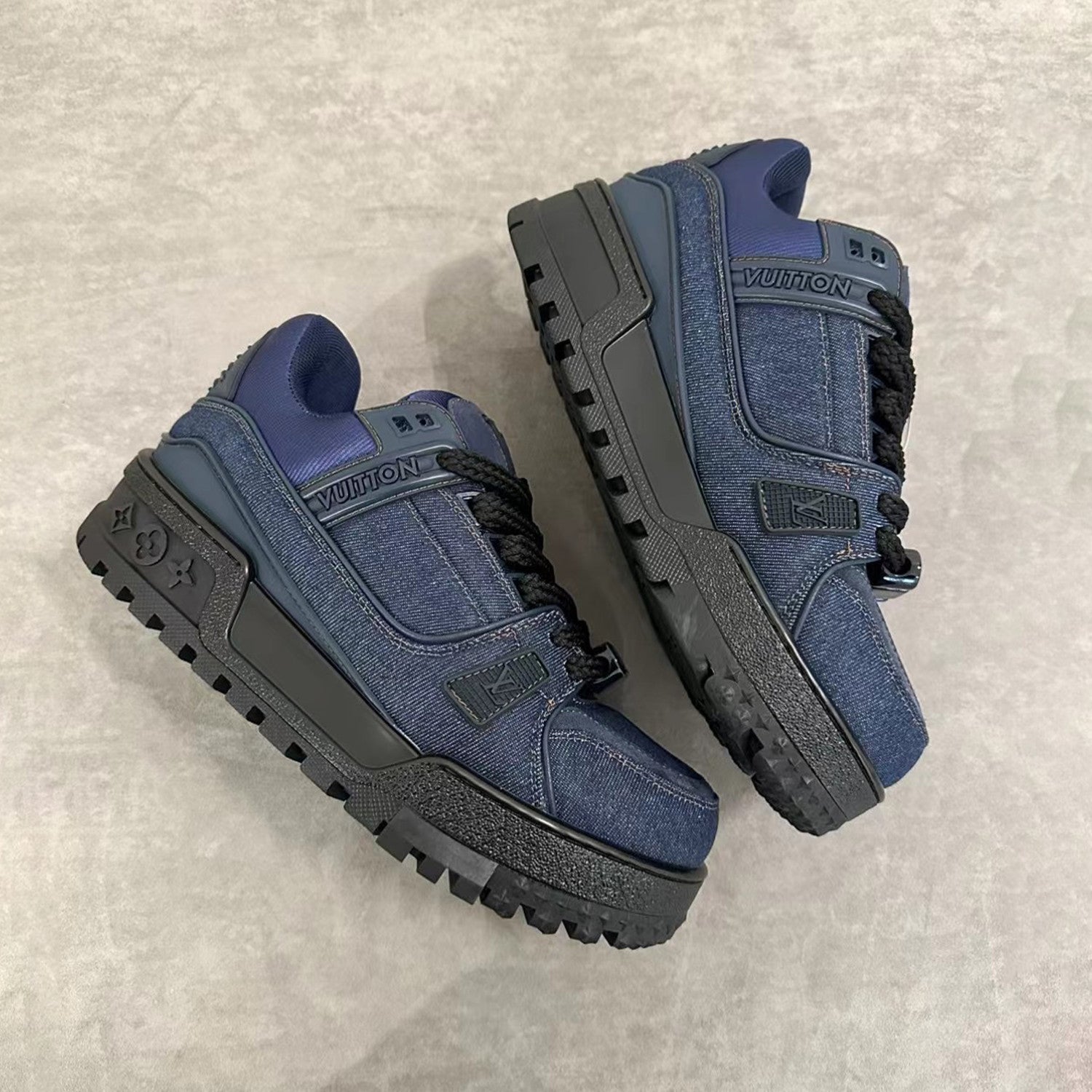 Louis Vuitton LV Trainer Maxi  Men's Women's Colour Blocking Patchwork Leather Lace-Up Low Top Board Shoes Fashion Thick Laces Comfortable Sports Running Shoes #76341