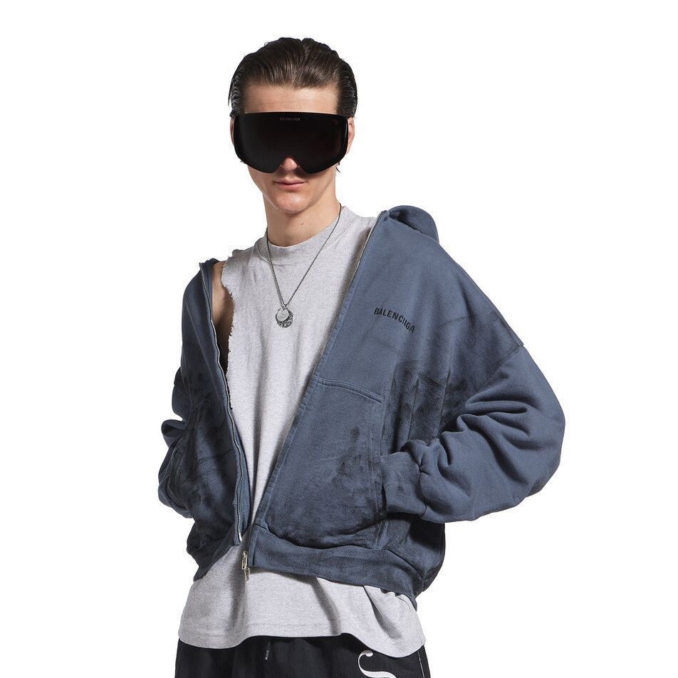 Balenciaga BACK HOODIE Men's Spring/Autumn Fashion Casual Solid Color Embroidered Zipper Gathered Cuffs Waist Hooded Cardigan Jacket Sweatshirt #78283