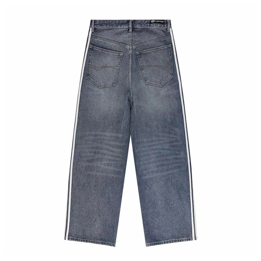 Balenciaga Men's Autumn Blue Loose Stripe Jeans Pants #97396