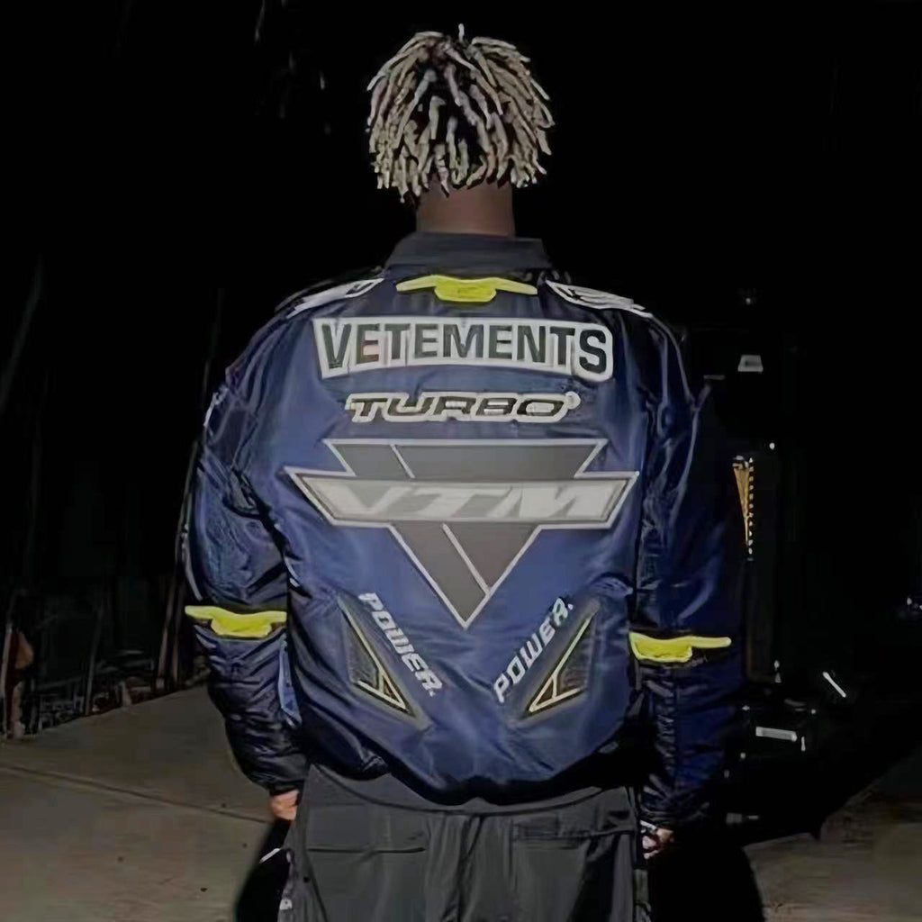 Vetements Men's Spring And Autumn Fashion High Street Racing Suit Metal Zipper Standing Collar Jacket Embroidered Logo Black Jacket  #98328