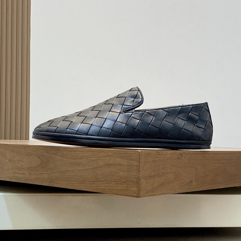 Bottega Veneta Men's and Women's Spring/Fall Fashion Casual Round Toe Slip On Leather Hand-Woven Oxford Shoes Shoes #78859