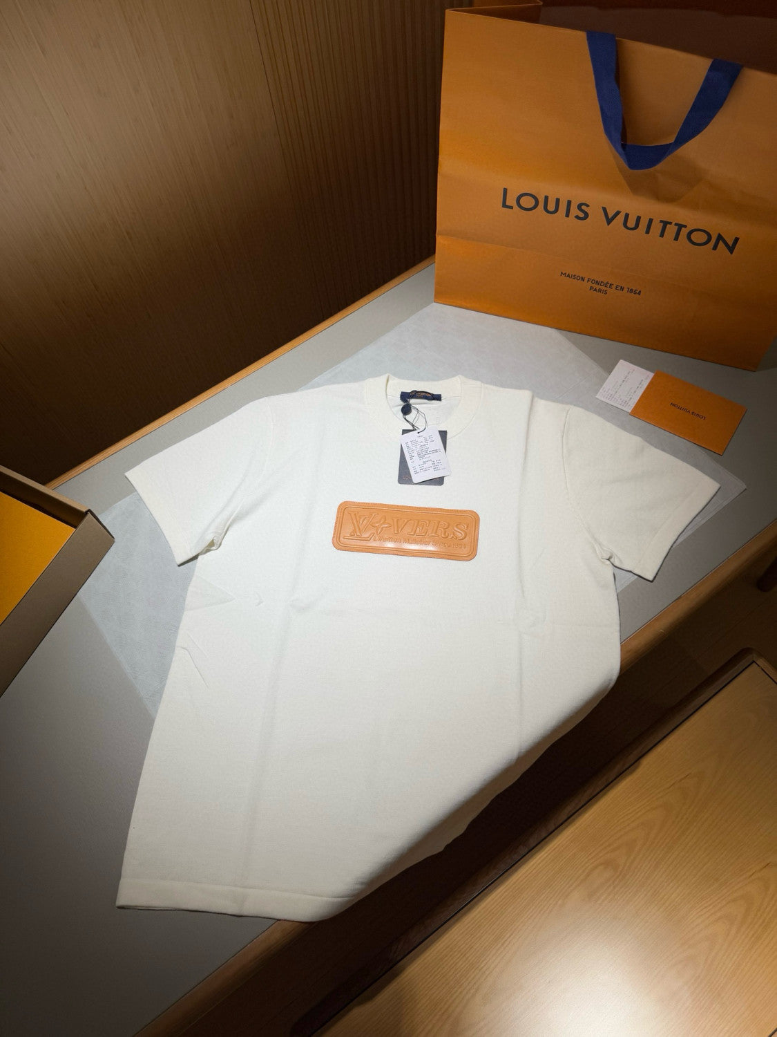 Louis Vuitton Men's Summer Leather Applique Solid Color Cotton Round Neck Short Sleeve T-Shirt #75636