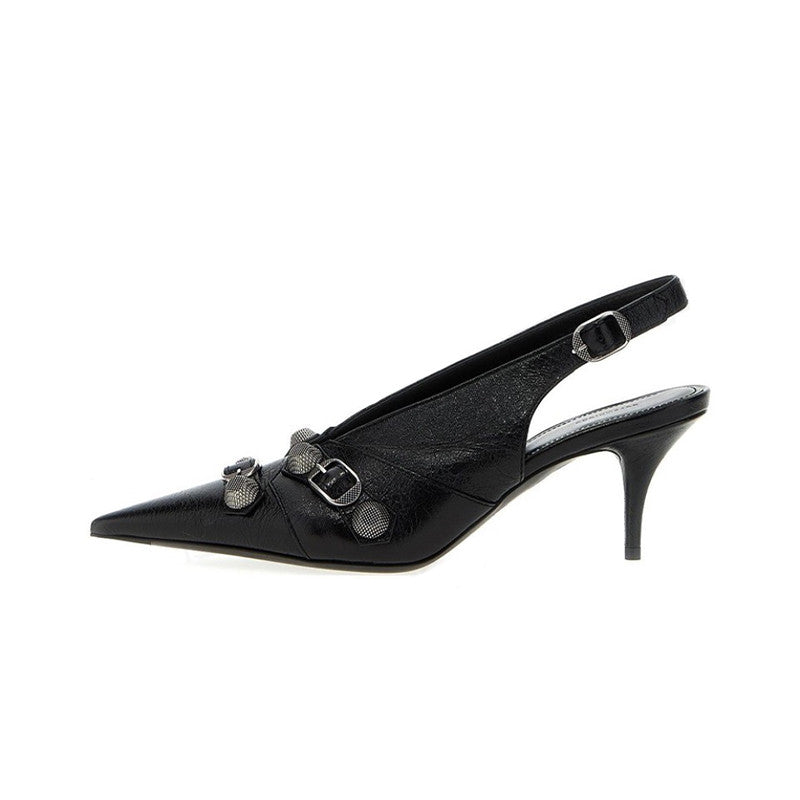 Balenciaga Women's Spring And Summer Punk Style Rivets High Heels Solid Color Fine Heel Leather Casual Shoes Shoes High 8.5cm Ngvp #1421