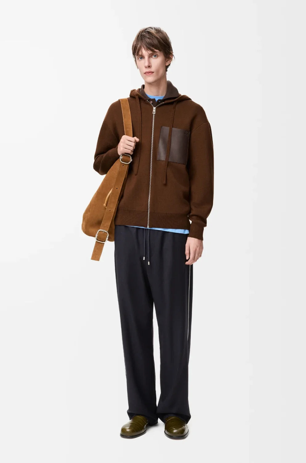 Loewe Zip-up hoodie in wool Brown #334661