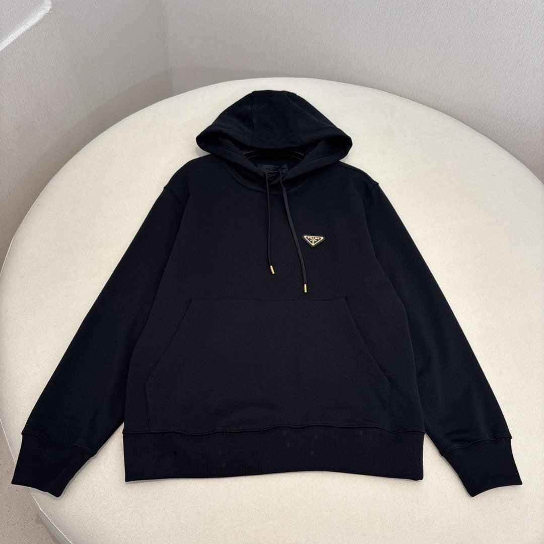Prada Men's Spring and Autumn Solid Color Logo Triangle Label Hooded Loose Long Sleeve Sweatshirt #74295