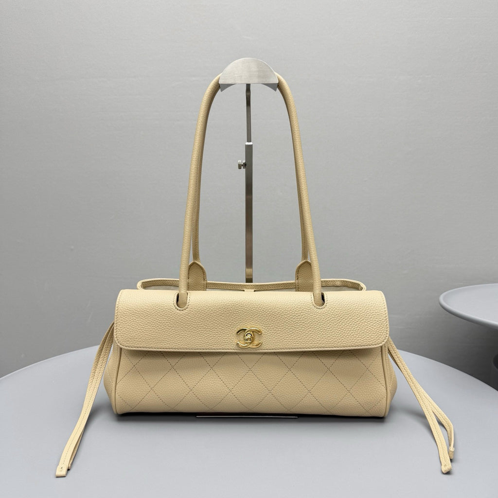 Chanel Small Shopping Bag Grained Calfskin Gold-tone Metal Black #380058
