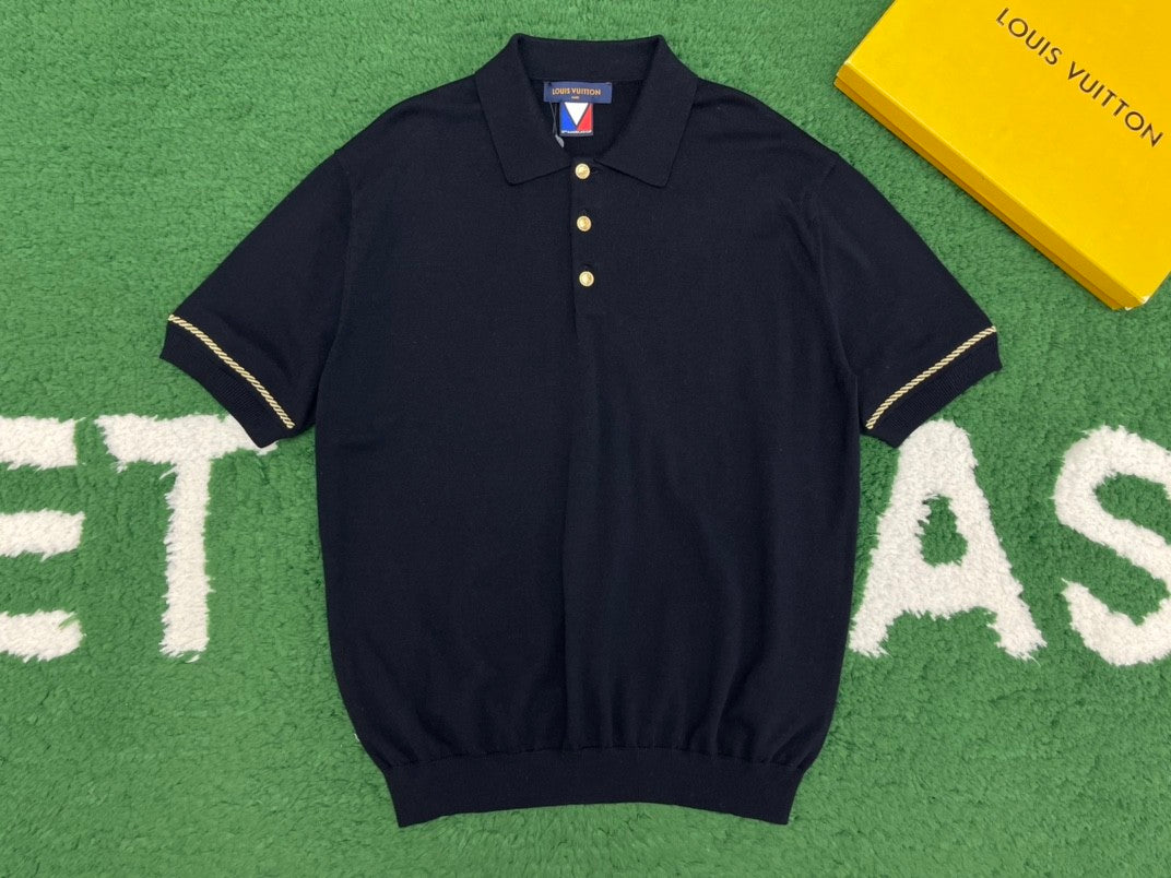 Louis Vuitton Men's Summer Short Sleeve Polo Shirt Navy Stripe Pattern T-Shirt #72891