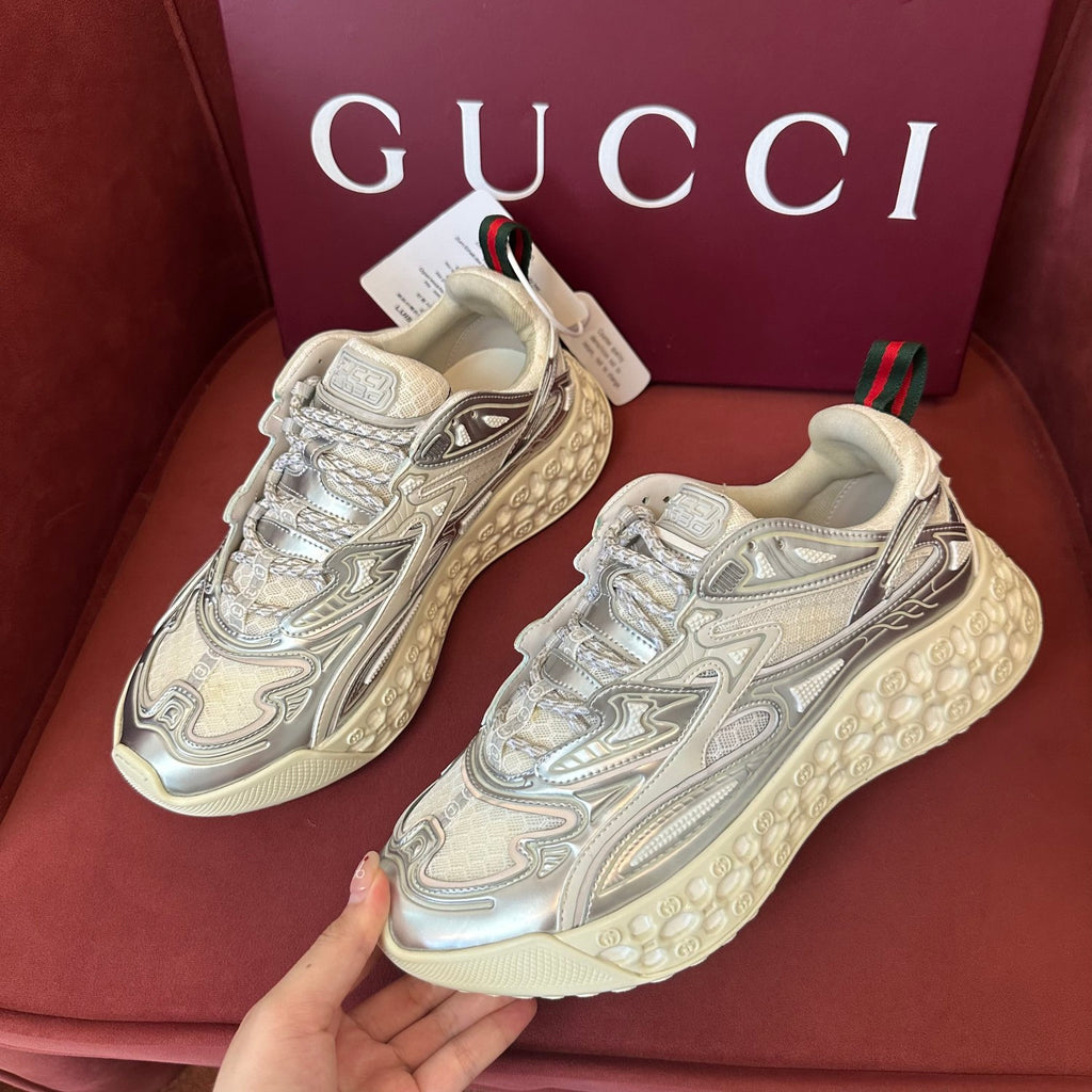 Gucci cub3d Men's And Women's Solid Color Round Toe Lace-up Mesh Fabric Thick Sole Sneakers Shoes #77529