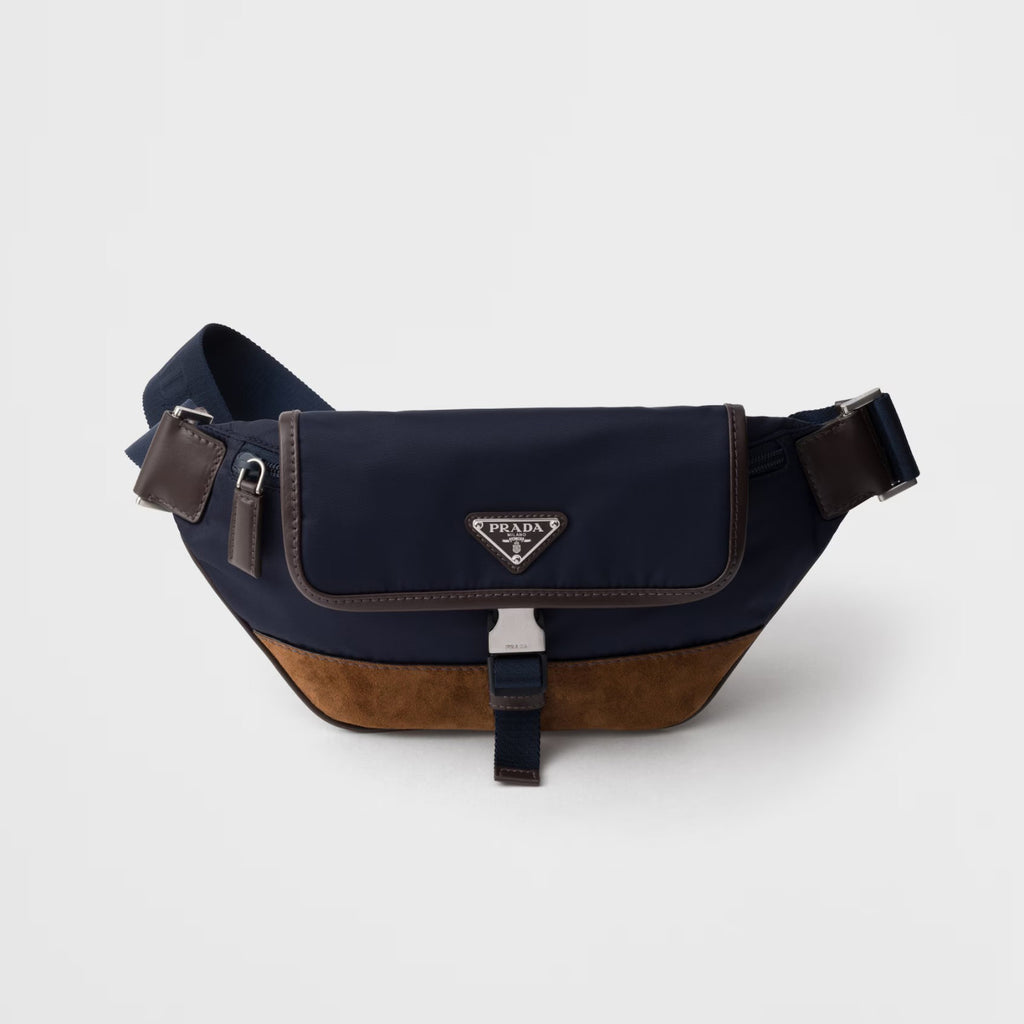 Prada Men's Enameled Metal Triangle Label Re-Nylon and Leather Shoulder Bag Waist Bags #76294
