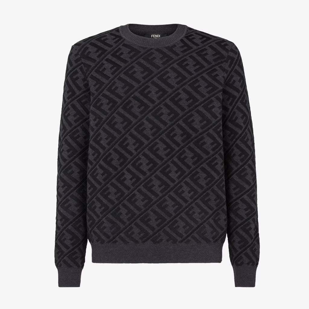 Fendi Men's Spring and Autumn Black Letter Logo Full Print Knit Pullover Long Sleeve Sweater #98165