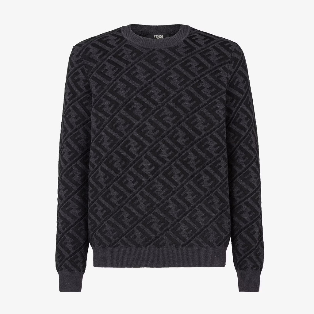 Fendi Men's Spring and Autumn Black Letter Logo Full Print Knit Pullover Long Sleeve Sweater #98165
