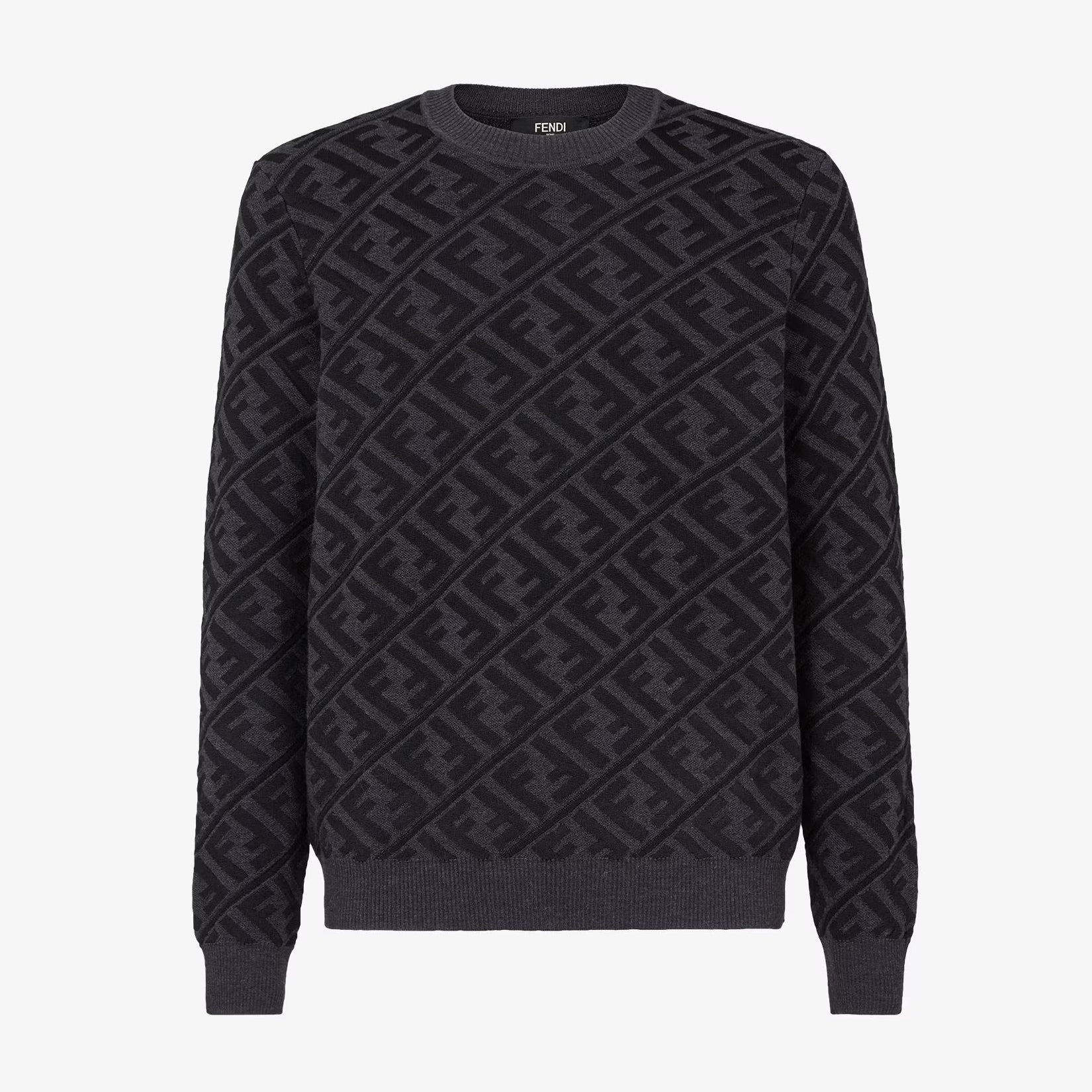 Fendi Men's Spring and Autumn Black Letter Logo Full Print Knit Pullover Long Sleeve Sweater #98165