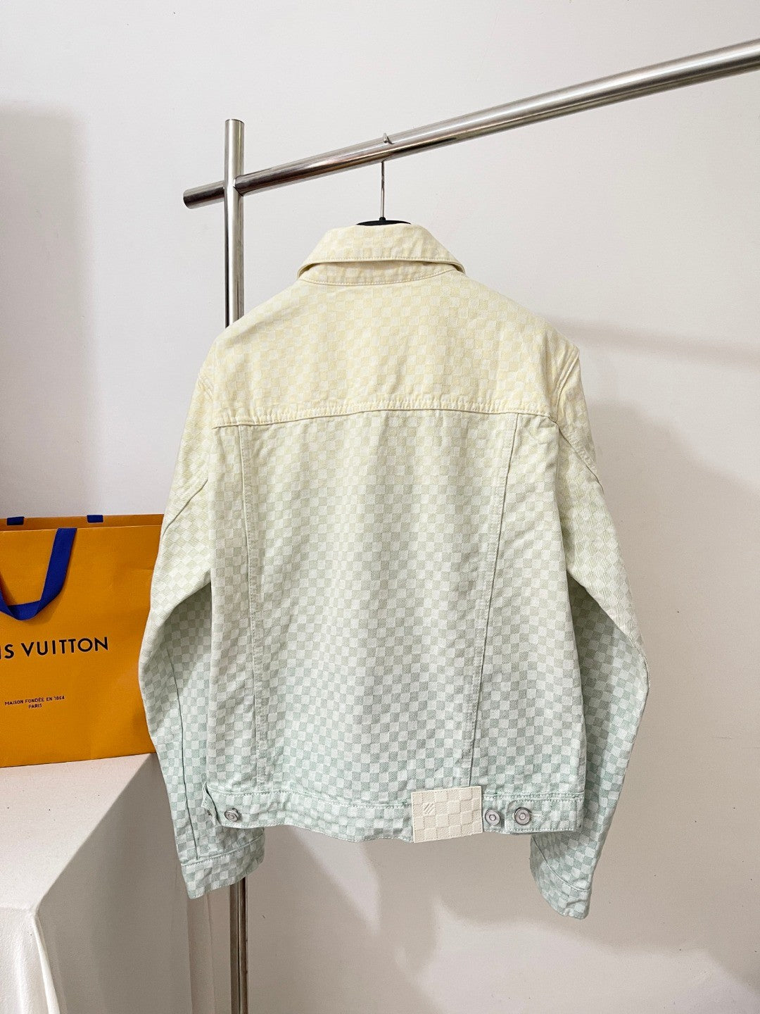 Louis Vuitton Men's Fall/Winter Gradient Checkerboard Print Single Breasted Denim Long Sleeve Jacket #76538