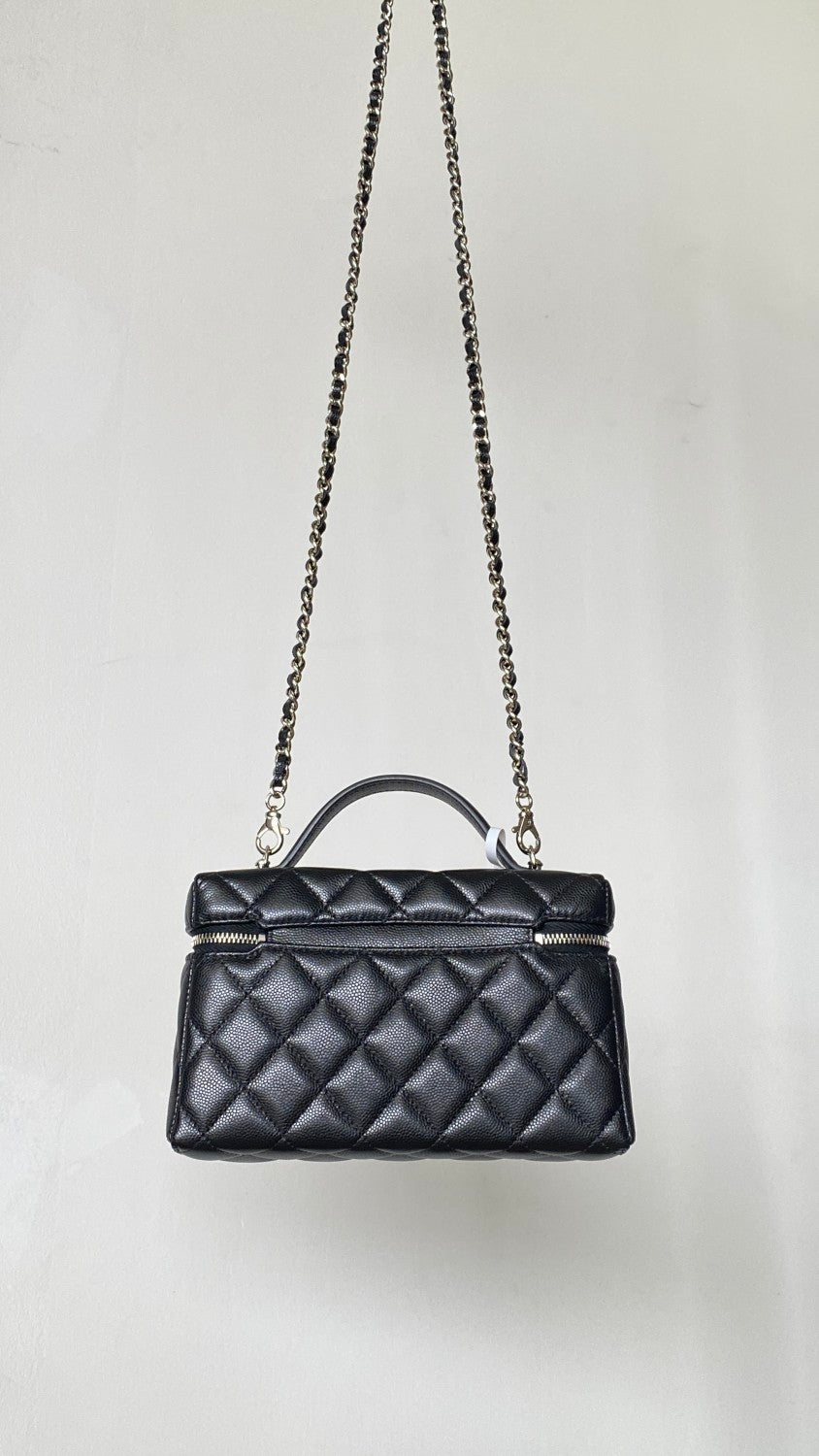 Chanel Women's Solid Color Rhinestone Star Logo Chain Calfskin Handbag Makeup Bag Bags #77689
