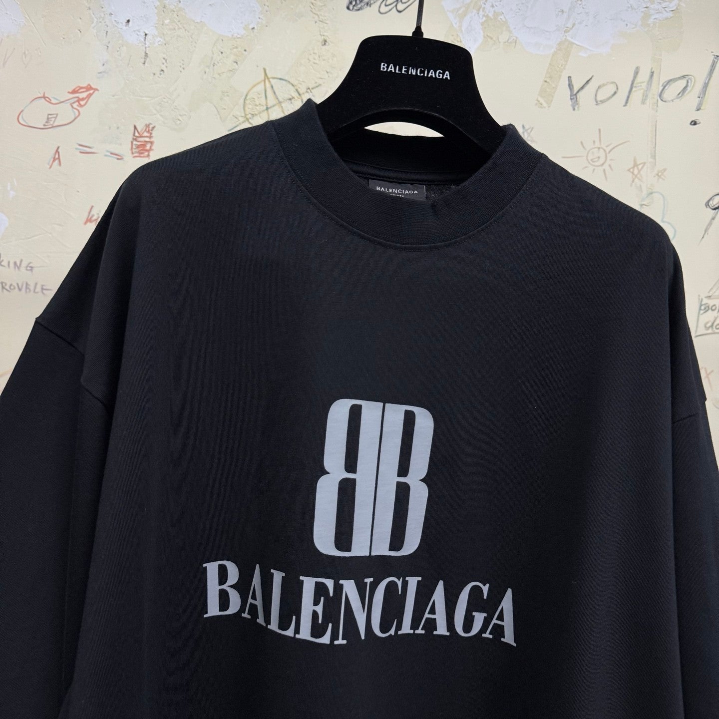 Balenciaga Men's Summer Solid Color Letter Print Round Neck Cotton Short Sleeve T-Shirt #77337