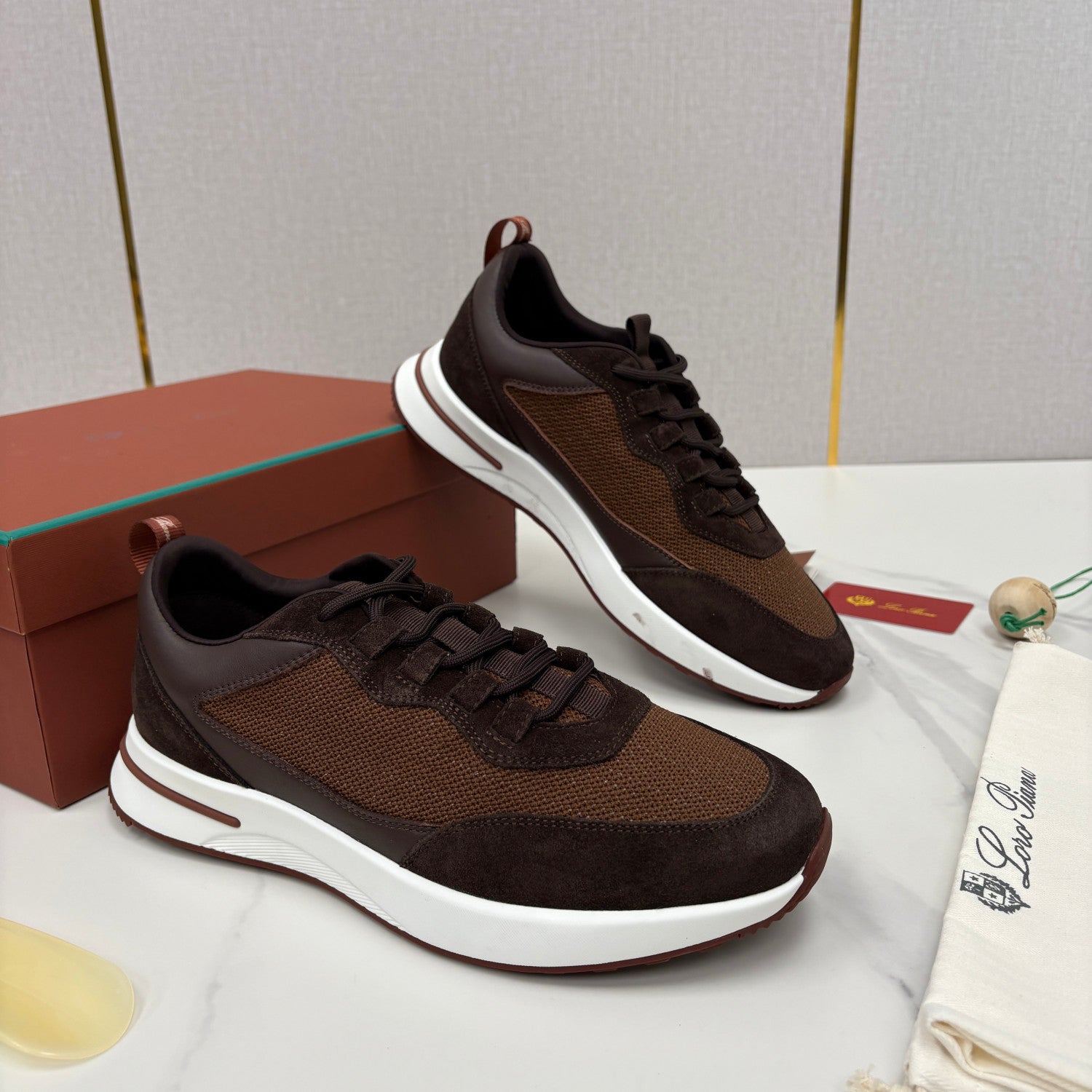 Loro Piana Week End Walk Mesh Cowhide Suede Casual Sneakers #381648