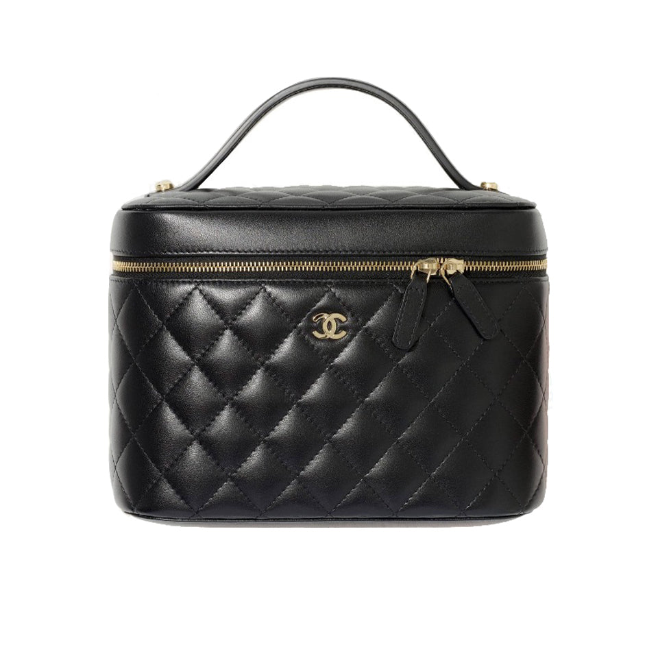 Chanel Women's Vanity Checkered Gold Buckle Leather Handbag Solid Color Casual Cosmetic Bag Bags AP2573-Y04059-C3906 #76829