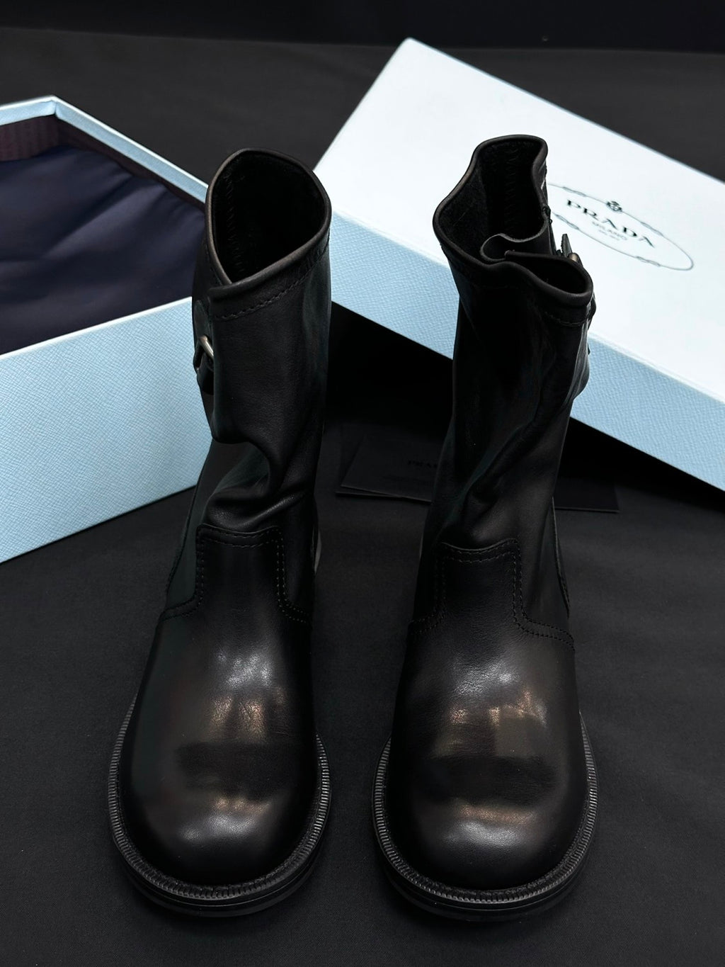 Prada Women's Fall/Winter Fashion Classic Round Toe Slip On Leather Vintage Western Cowboy Boots Dr. Martens Boots Shoes #78531