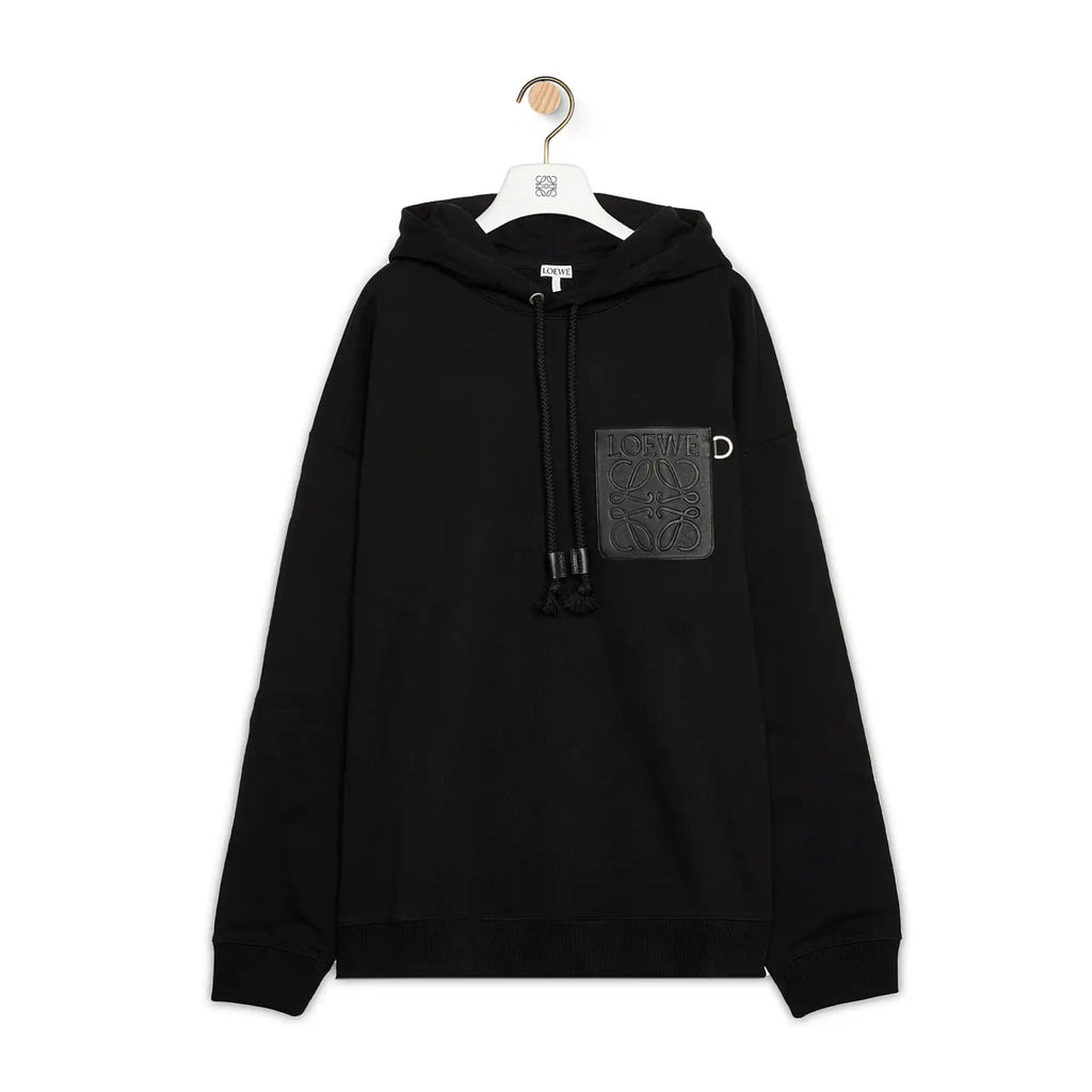 Loewe Men's Spring & Autumn Solid Color Logo Leather Label Drawstring Hooded Sweatshirt Pullover #98912