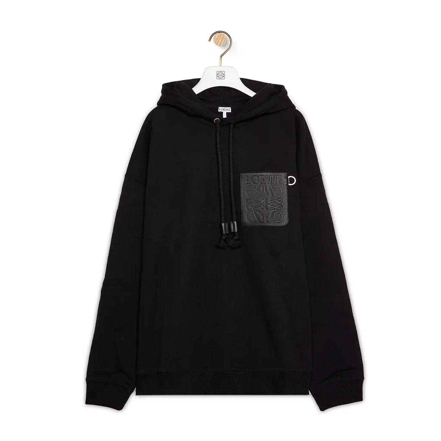 Loewe Men's Spring & Autumn Solid Color Logo Leather Label Drawstring Hooded Sweatshirt Pullover #98912