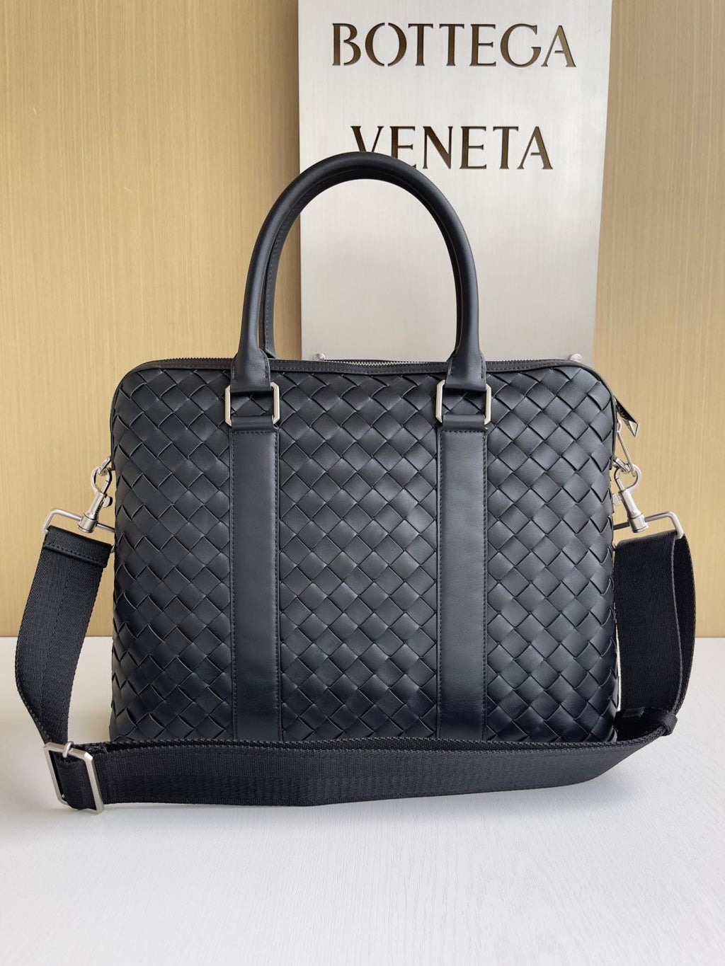 Bottega Veneta Intrecciato Men's Solid Color Adjustable Detachable Shoulder Strap Woven Calfskin Briefcase Handbag Bag Bags #77473