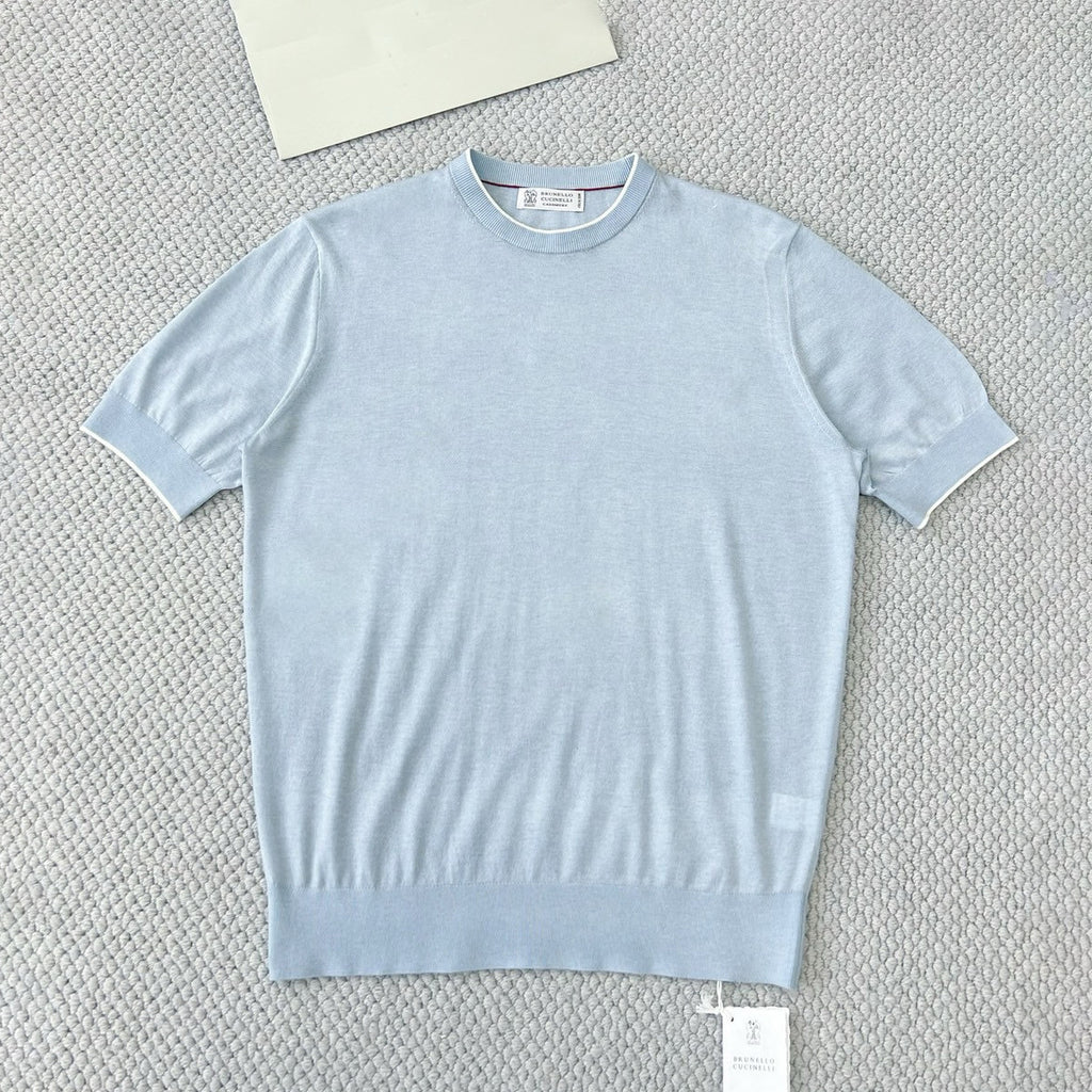 Brunello Cucinelli Men's Summer Solid Color Round Neck Cotton Short Sleeve T-Shirt #76658