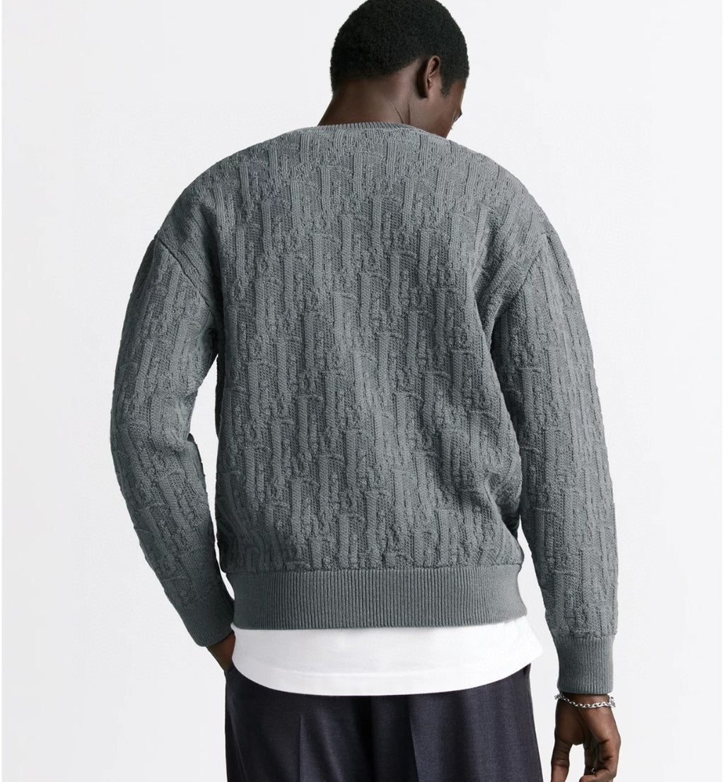 Dior Men's Spring and Autumn Solid Color Printed Ribbed Crew Neck Knit Sweater #75184
