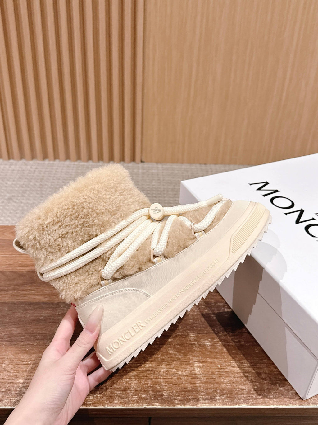 Moncler Light Beige Moncler Altive Mid Teddy Snow Boots #334369