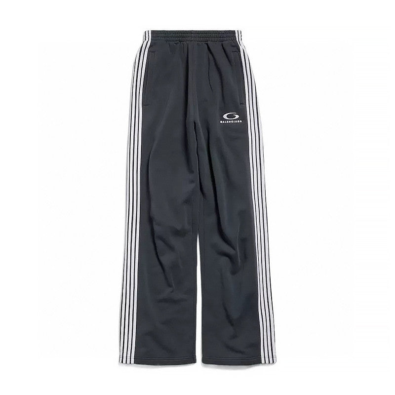 Balenciaga Men's Logo Double-Ring Embroidered Stripe Solid-Color All-Season Athletic Pants Retro Casual Elastic Waist Loose Straight-Leg Trousers Pants #335102