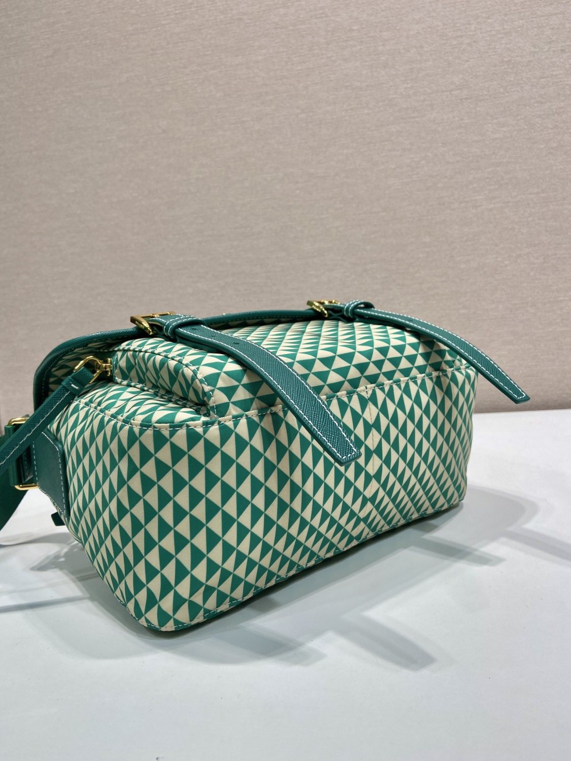 Prada Women's Monogram Printed Classic Triangle Logo Recycled Nylon with Cow Leather Shoulder Bag Bags #75665